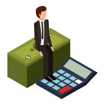 Businessman with calculator math and stack bill dollar 스톡 일러스트