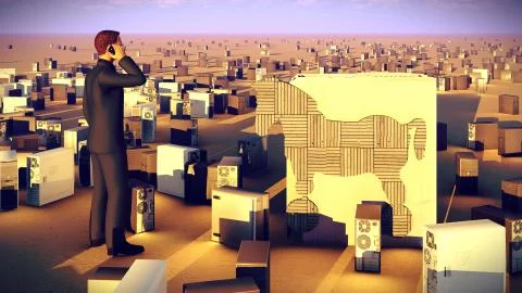 Businessman calling for help when computers compromised by viruses 3d rendering Stock-Illustration