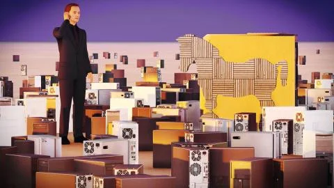 Businessman calling for help when computers compromised by viruses 3d rendering Stock Illustration