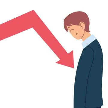 Businessman cartoon with headache and decrease arrow vector design Stock Illustration