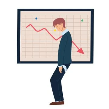 Businessman cartoon with headache with decrease arrow on board vector design Stock Illustration
