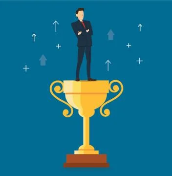 Businessman celebrating on the trophy vector Stock Illustration