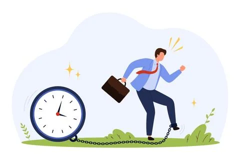 Businessman Chained to Clock Poor Time Management Stock Illustration