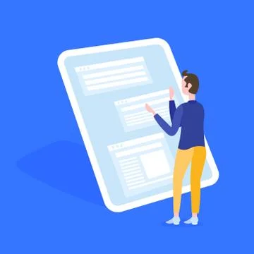 Businessman change online application interface infographic template tablet Stock Illustration