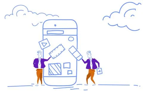 Businessman changing user interface customization mobile application social Illustrazione stock