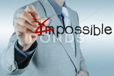 Businessman changing the word impossible into possible Stock Illustration
