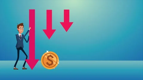 Businessman character with down arrows and coin animation, crisis economy m.. 스톡 동영상 333608674