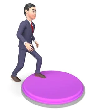 Businessman Character Indicates Emergency Button And Render 3d Rendering Stock Illustration