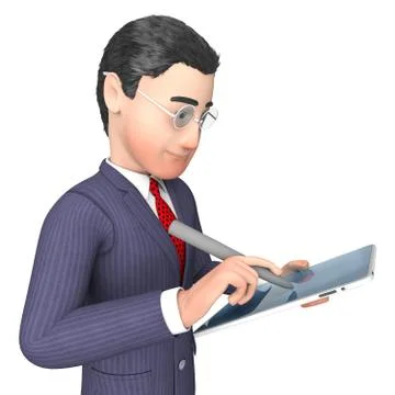 Businessman Character Represents Progress Report And Analysis 3d Rendering Illustrazione stock