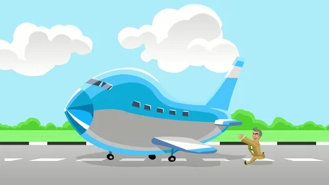 Businessman character running after plane Stock Footage 86592353