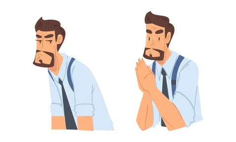 Businessman characters with various face expression. Tired and bored bearded Illustrazione stock