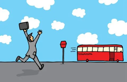 Businessman chasing a bus Stock Illustration