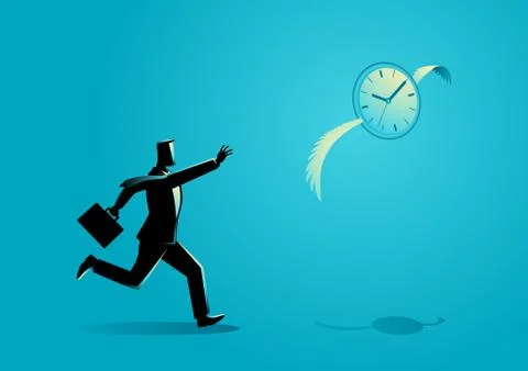 Businessman chasing a flying clock Stock Illustration