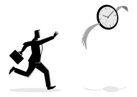 Businessman chasing a flying clock Stock Illustration