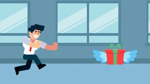 Businessman Chasing Flying Gift Box Illustration Vídeos de archivo 324093361