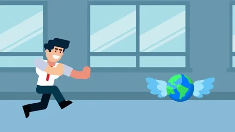 Businessman Chasing Flying Globe Stock Footage 324502297