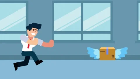 Businessman Chasing Flying Package Box Illustration Stock Footage 323294330