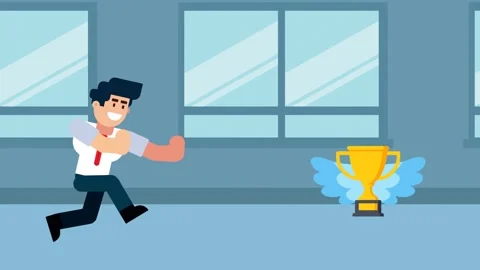 Businessman Chasing Flying Trophy 库存影片 325080145