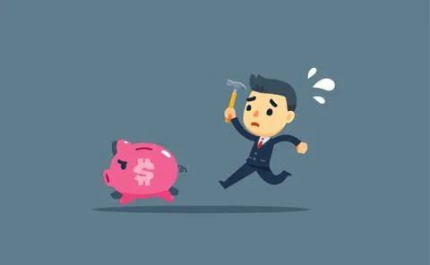 A businessman is chasing a pig while holding the hammer Stock Illustration