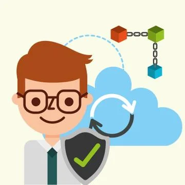 Businessman check mark cloud computing blockchain Stock Illustration