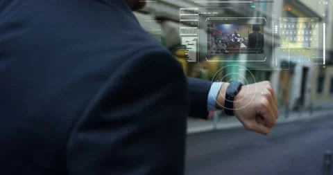 Businessman checking CGI Watch On Wrist Video stock 160888758