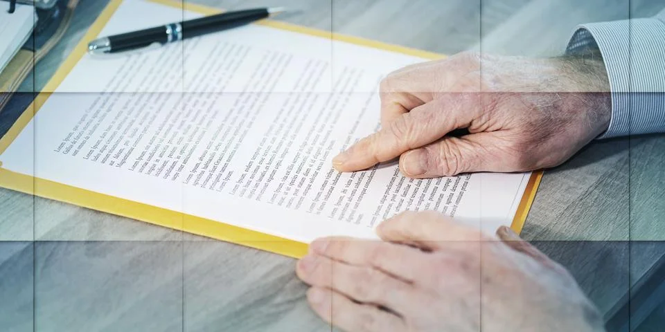 Businessman checking a document, geometric pattern Stock Photos