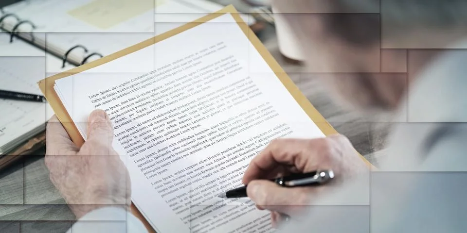Businessman checking a document, geometric pattern Stock Photos