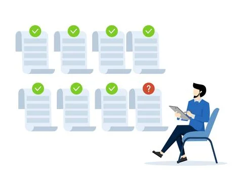 Businessman checking documents. Project tracking or goal tracker. Stock Illustration