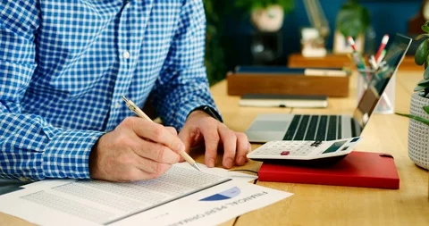 Businessman Checking Financial Data Using Spreadsheet Stock Footage 100044254