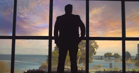 Businessman checking his phone while standing near a big window and looking a Stock Footage 146200451