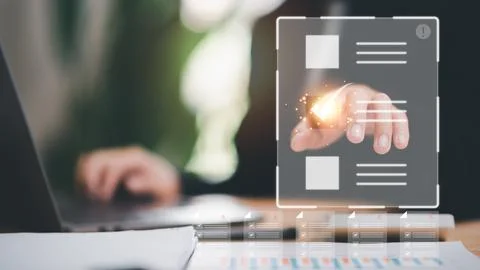 Businessman checking the steps through document with a list of checkboxes ,.. Stock Photos