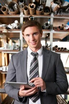 Businessman Checking Stock In Warehouse Using Digital Tablet 写真素材