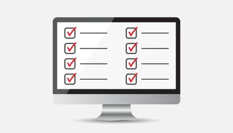 Businessman checklist with computer. Check list icon flat vector illustration Illustrazione stock