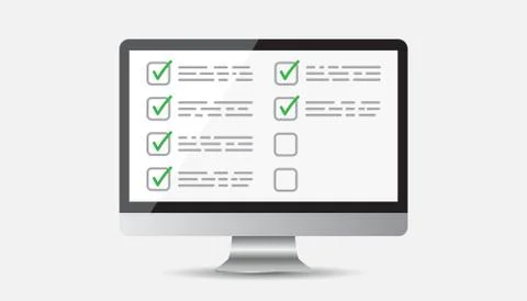 Businessman checklist with computer. Check list icon flat vector illustration Stock Illustration