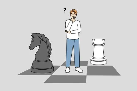 Businessman on chessboard thinking Stock Illustration