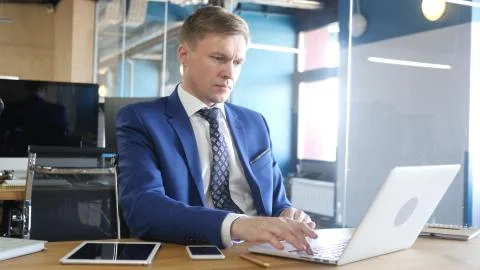 Businessman Click Enter Button on Keyboard, Start the Project Stock Photos