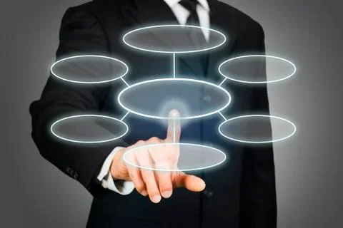 Businessman clicking flowchart on touchscreen Illustrazione stock