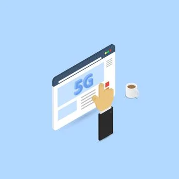 The businessman clicks on the browser page . Stock Illustration