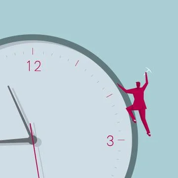 Businessman climbing. On the clock. The background is blue. Stock Illustration