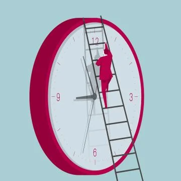 Businessman climbs the clock using a ladder. Stock Illustration