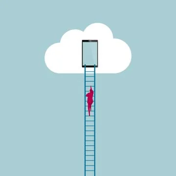 Businessman climbs up the clouds using a ladder. Stock Illustration