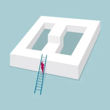 Businessman climbs the wrong structure using a ladder. Illustrazione stock
