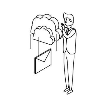 Businessman with cloud computing and envelope イラスト素材