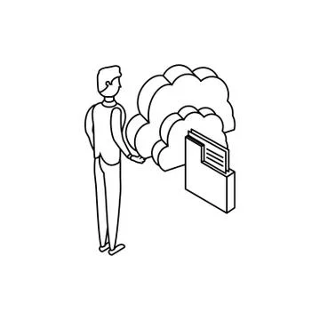 Businessman with cloud computing and folder Stock Illustration