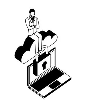 Businessman with cloud computing and set icons isometric icon 스톡 일러스트