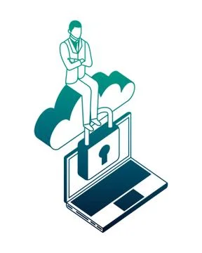 Businessman with cloud computing and set icons isometric icon Stock Illustration