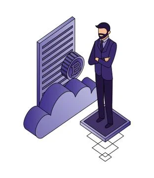 Businessman with cloud computing and set icons Stockillustratie
