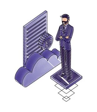 Businessman with cloud computing bitcoin document Stock Illustration