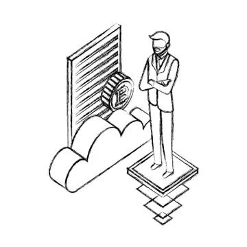 Businessman with cloud computing bitcoin document Stock Illustration