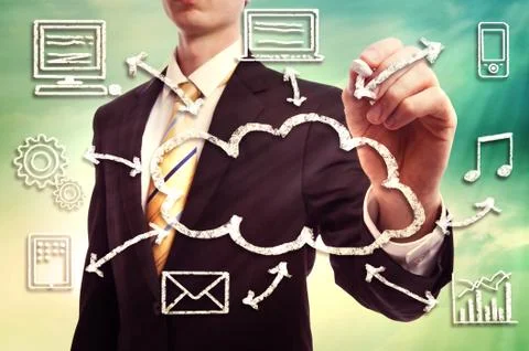 Businessman with cloud computing concept Stock Photos